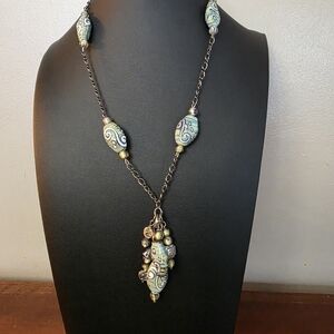 Long Beaded Necklace Moss Green